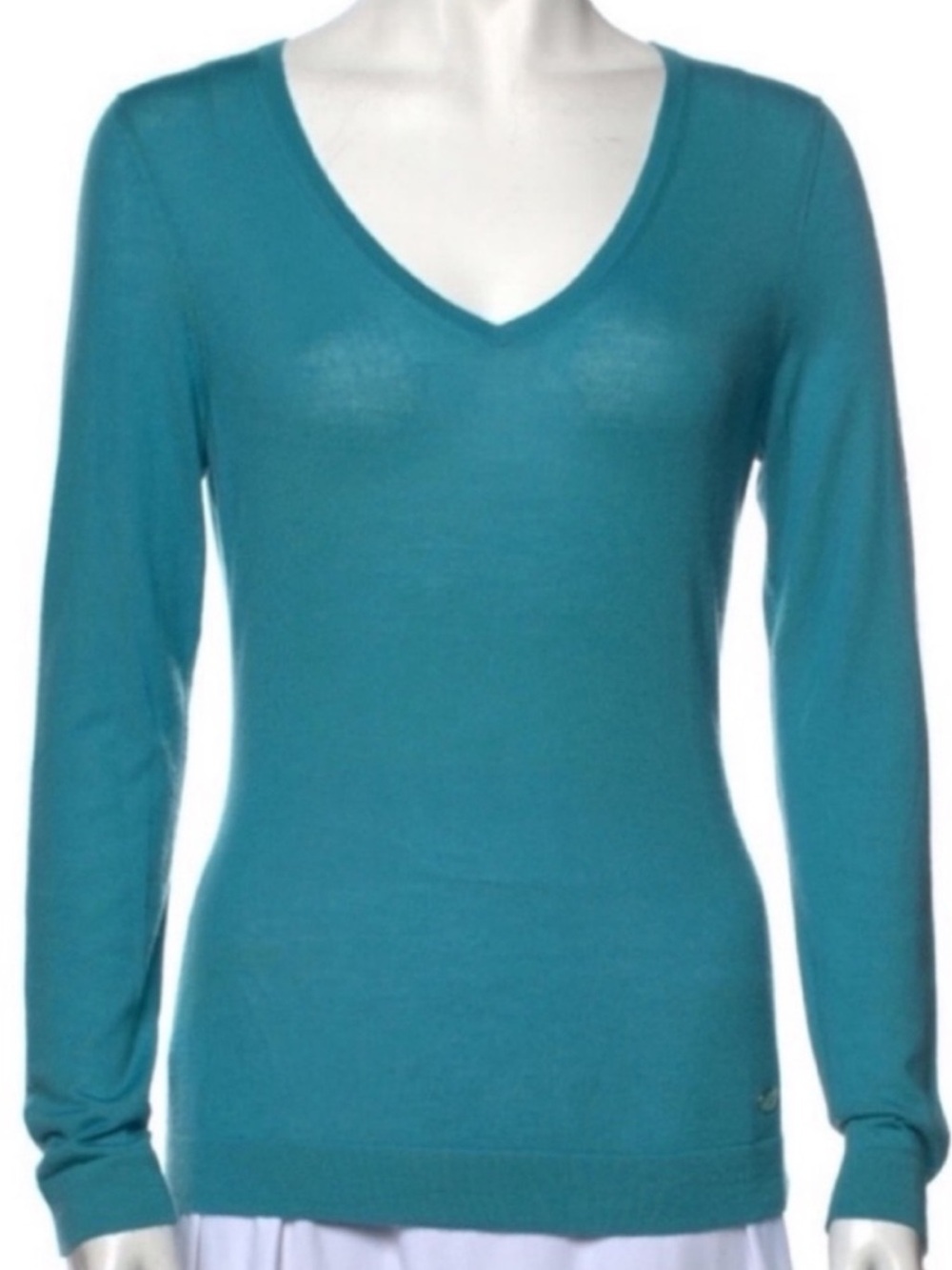 Gucci Turquoise Blue V-Neck Long Sleeve Lightweight Cashmere Luxury Sweater S